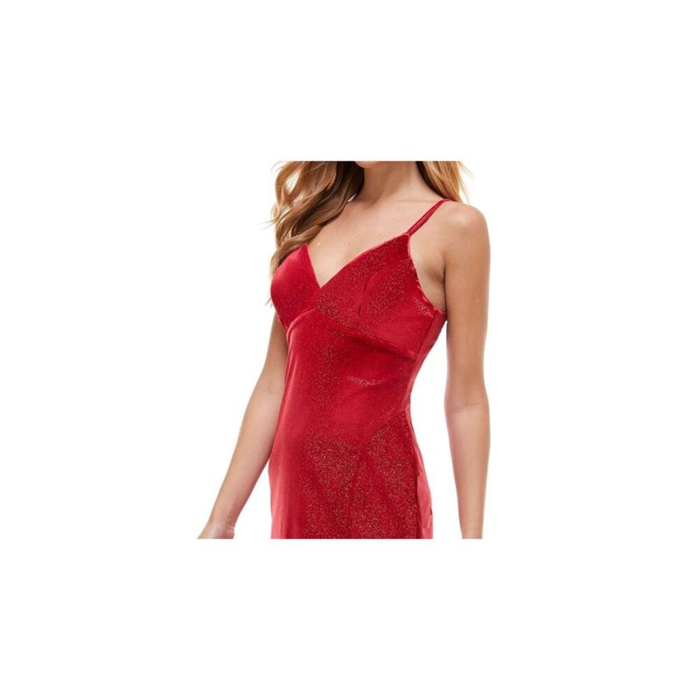 CITY STUDIO Womens Body Con Short Dress Red Spaghetti Strap Velvet Juniors 15 - Picture 1 of 2